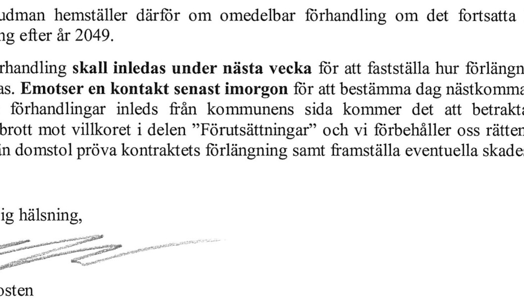 Utdrag ur Affloardal Energis bestridanden, där bolaget hotar kommunen om ett stort skadestånd. Hur ska kommunen komma ur det här avtalet? Samhällsbyggnadsnämnden röstade ju nej till förlängning vid sitt möte i december. Utdrag ur Affloardal Energis bestridanden, där bolaget hotar kommunen om ett stort skadestånd. Hur ska kommunen komma ur det här avtalet? Samhällsbyggnadsnämnden röstade ju nej till förlängning vid sitt möte i december.