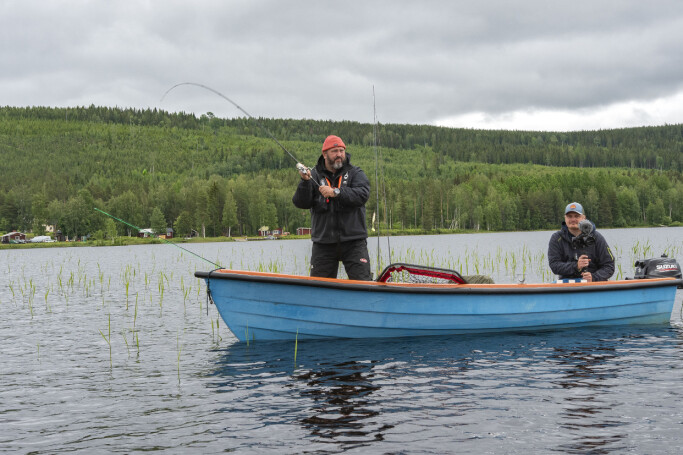 Johan Broman kastar och frilansfilmaren Kalle Simonaho styrde ekan dit fisken stod. Johan Broman kastar och frilansfilmaren Kalle Simonaho styrde ekan dit fisken stod.