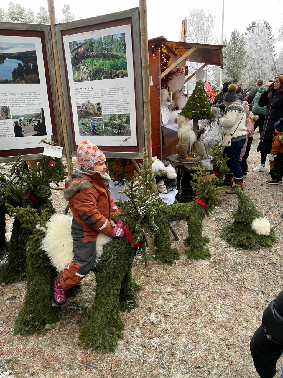 Var man liten nog kunde man få rida på en halmbock under helgens julmarknad på Tossögården.
