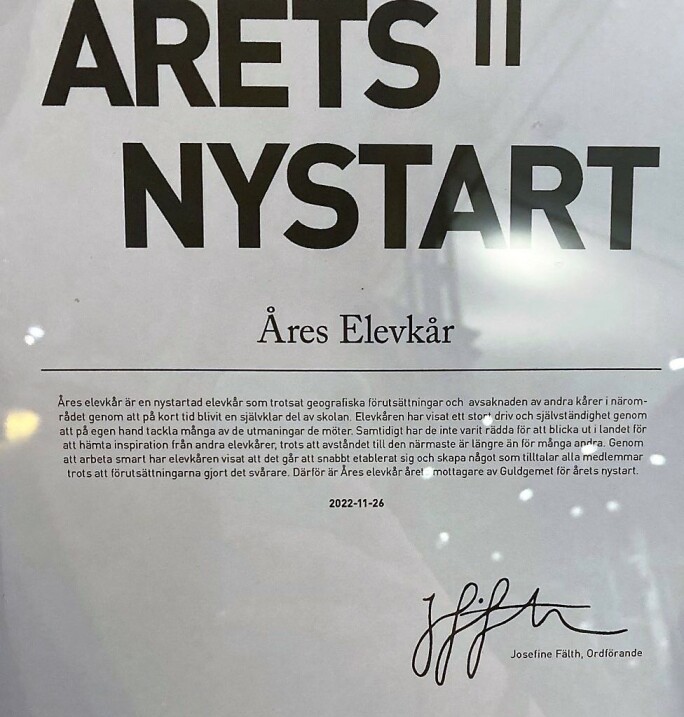 Diplomet med motivering till att elevkåren blev Årets nystart, Diplomet med motivering till att elevkåren blev Årets nystart,