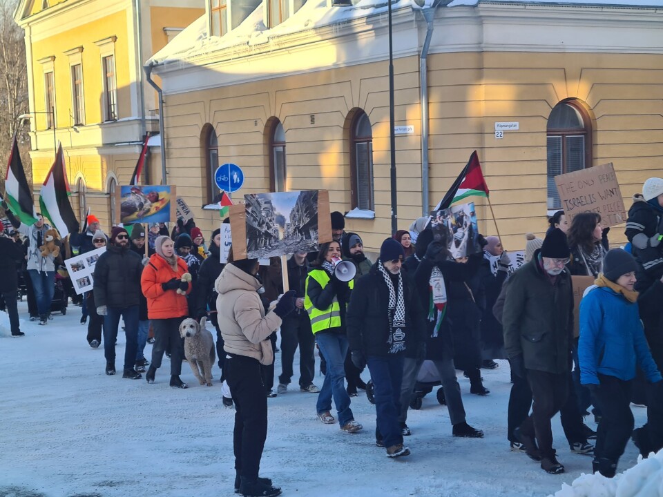 Demonstranter går i solidaritet med det palestinska folket.