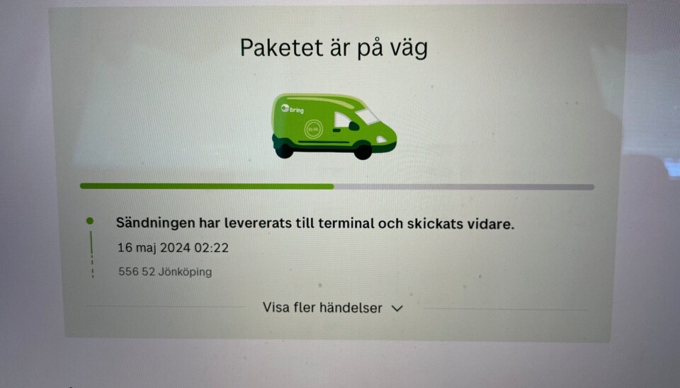 Bagaget ankom 02.22 torsdag natt till Jönköping.