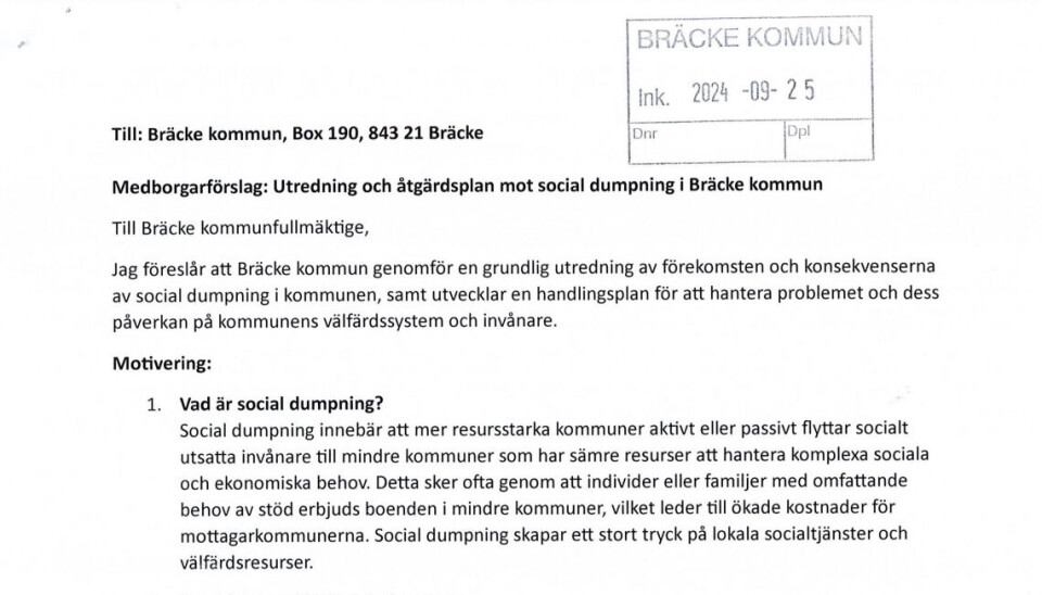 Medborgarförslagen har alla samma layout. Här är ett av förslagen.